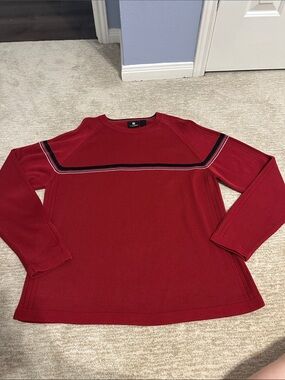 Men's Red Crewneck Sweater with Contrast Chest Stripe- Size XL